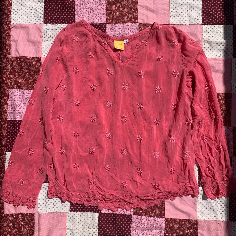 Last call! Johnny Was coral pink rayon floral embroidered blouse